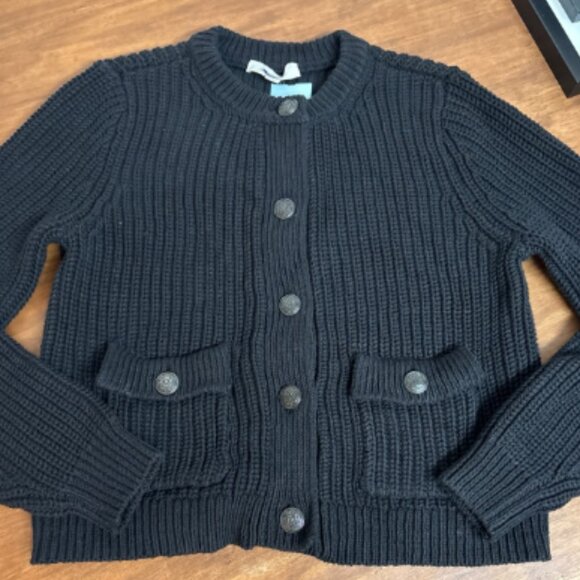 ANN TAYLOR LOFT THICK RIBBED WASHED BLACK PEWTER MILITARY BUTTON CARDIGAN JACKET - Picture 4 of 7